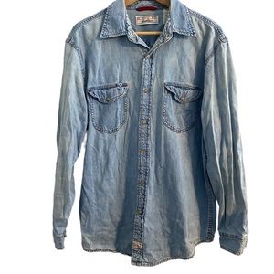 Levi Strauss Mens Signature Denim Pearl Snap Shirt M Medium Rodeo Western Cotton